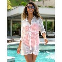 Pour Moi Chevron Stripe Button Through Beach Shirt White