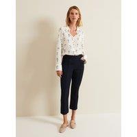 Cotton Blend Cropped Trousers with Stretch