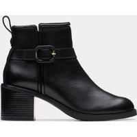 Leather Buckle Block Heel Ankle Boots