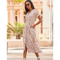 SOSANDAR Printed Tie Waist Midi Shirt Dress Beige Mix
