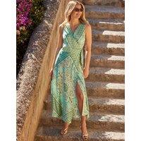 SOSANDAR Printed V-Neck Midaxi Wrap Dress Green Mix