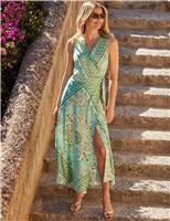 Printed V-Neck Midaxi Wrap Dress