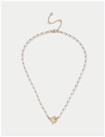 Gold Tone T-Bar Pearl Effect Necklace