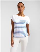 HOBBS Pure Cotton Striped T-Shirt White Mix