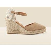 SOSANDAR Suede Ankle Strap Wedge Espadrilles Tan