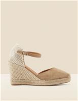 Suede Ankle Strap Wedge Espadrilles