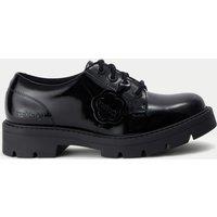 Leather Lace Up Block Heel Court Shoes