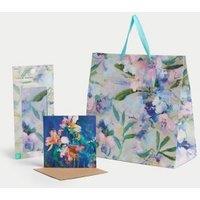 Floral Gift Wrap Set With Blank Greetings Card, Gift Bag & Tissue