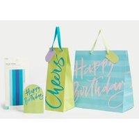 Green & Blue Gift Wrap Set With Birthday Card, Gift Bags & Tissue