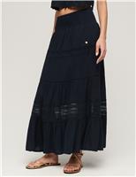 Textured Lace Detail Maxi Tiered Skirt
