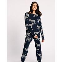Chelsea Peers Zebra Print Crew Neck Pyjama Set Navy Mix