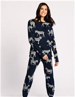 Zebra Print Crew Neck Pyjama Set