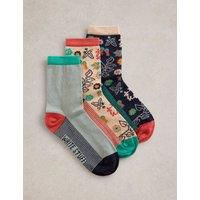 3pk Cotton Rich Floral Ankle High Socks