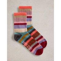 Cotton Rich Striped Ankle High Socks