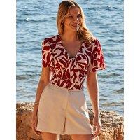 Floral V-Neck Tie Front Angel Sleeve Top