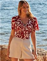 Floral V-Neck Tie Front Angel Sleeve Top