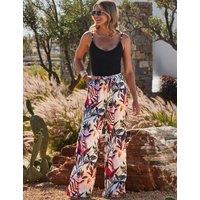 Satin Floral Drawstring Wide Leg Trousers