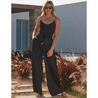 Plisse Drawstring Wide Leg Trousers