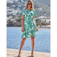 Jersey Leaf Print Mini Shift Dress