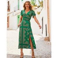 Jersey Printed V-Neck Maxi Wrap Dress