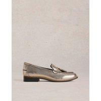 Leather Metallic Flat Loafers