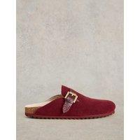 Suede Buckle Footbed Mules