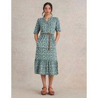 Jersey Printed V-Neck Midi Tea Dress