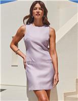 SOSANDAR Boucl Round Neck Mini Shift Dress Lilac