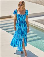 Printed Square Neck Midaxi Tiered Dress