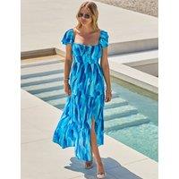 SOSANDAR Printed Square Neck Midaxi Tiered Dress Blue Mix