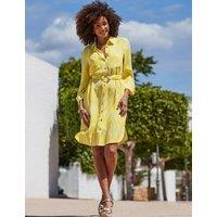 Printed Belted Knee Length Shirt Dress