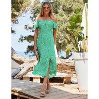 Printed Bardot Midi Dress