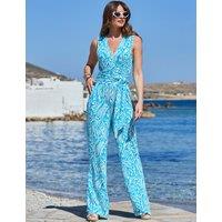 Printed Tie Waist Wide Leg Jumpsuit