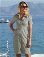SOSANDAR Denim Zip Up Knee Length Shirt Dress Pink