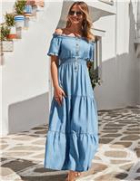 Pure Lyocell Bardot Midaxi Shirred Dress