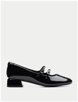 Leather Patent Block Heel Court Shoes