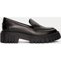 Leather Slip On Block Heel Loafers