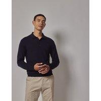 Hawes & Curtis Pure Wool Long Sleeve Polo Shirt Navy