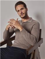 Hawes & Curtis Pure Wool Long Sleeve Polo Shirt Green