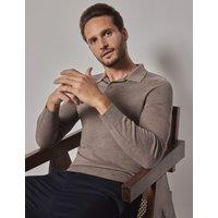 Hawes & Curtis Pure Wool Long Sleeve Polo Shirt Neutral