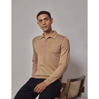 Hawes & Curtis Pure Wool Long Sleeve Polo Shirt Camel