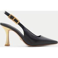 Leather Kitten Heel Pointed Slingback Shoes