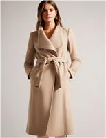 Wool Rich Belted Collared Longline Wrap Coat