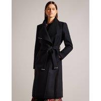 Wool Rich Belted Collared Longline Wrap Coat