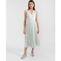 V-Neck Pleated Midi Waisted Dress