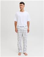 JACK & JONES Pure Cotton Checked Pyjama Set White Mix