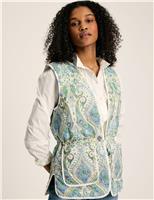 Joules Pure Cotton Printed Quilted Waisted Gilet Cream Mix