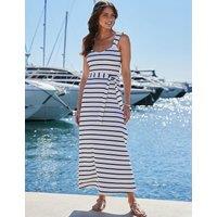 Jersey Striped V-Neck Midaxi Waisted Dress