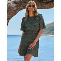 Plisse Tie Waist Mini T-Shirt Dress