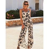 Satin Floral V-Neck Wide Leg Jumpsuit
